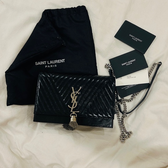 Saint Laurent Kate Small Tassel with Silver Logo and Chain Strap - Picture 1 of 7